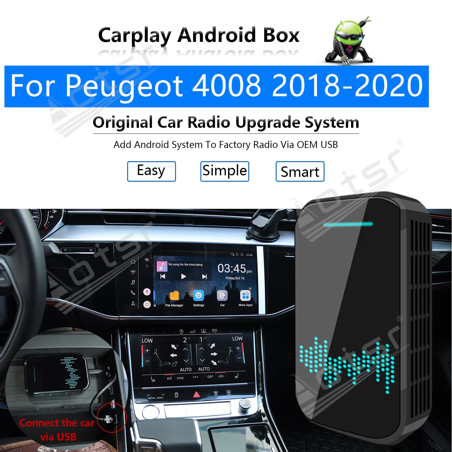 For Peugeot 4008 2018 - 2020 Car Multimedia Player Android System Mirror Link Navi Map GPS Apple Carplay Wireless Dongle Ai Box