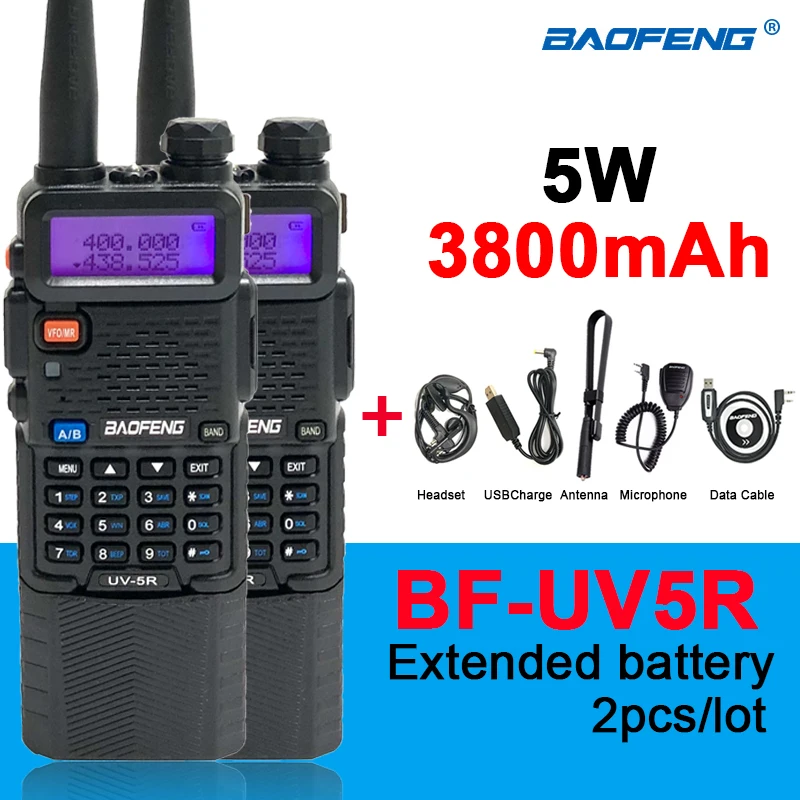 

2022 Baofeng UV-5R 3800mAh Walkie Talkie 10KM Long Distance Dual Band BF UV 5R Extended Battery 2Way Ham Radio UHF VHF UV5R New