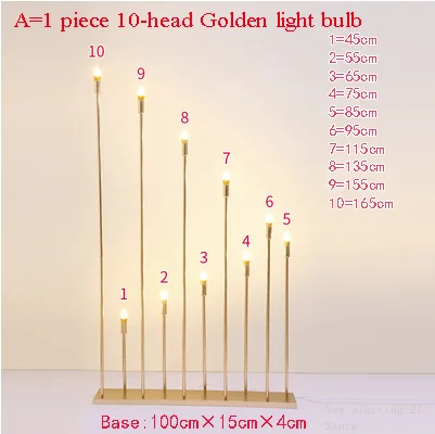 Tall Electronic Candlestick with Golden Reed Lights, Wedding Props, Christmas Party, Home Decoration, 10-Head