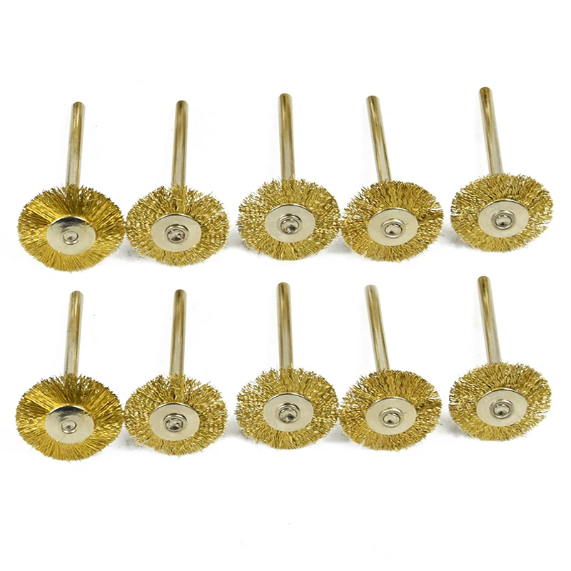 CMCP 10pcs 22mm Polishing Wire Brush Set 3.0mm Shank Stainless Steel/Brass/Nylon for Polishing Grinding For Dremel Rotary Tools