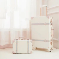 Vintage Luxury Travel Suitcase Set with Handbag PU Leather Trolley Luggage Valise Women Cute Rolling Luggage 20/22/24/26 Inch 2