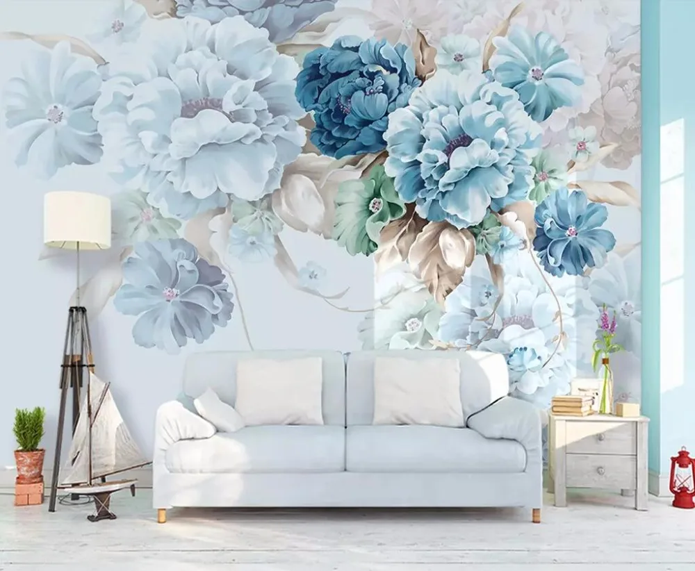 Custom Oil painting self-adhesive mural Nordic hand-painted peony flower garden living room TV background wall 3d wallpaper