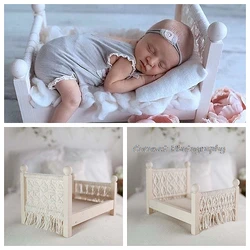 Coconut Newborn Photography Props Original Baby Crib White Shooting Assisted Solid Wood Hand-woven Posing Props With Tassels