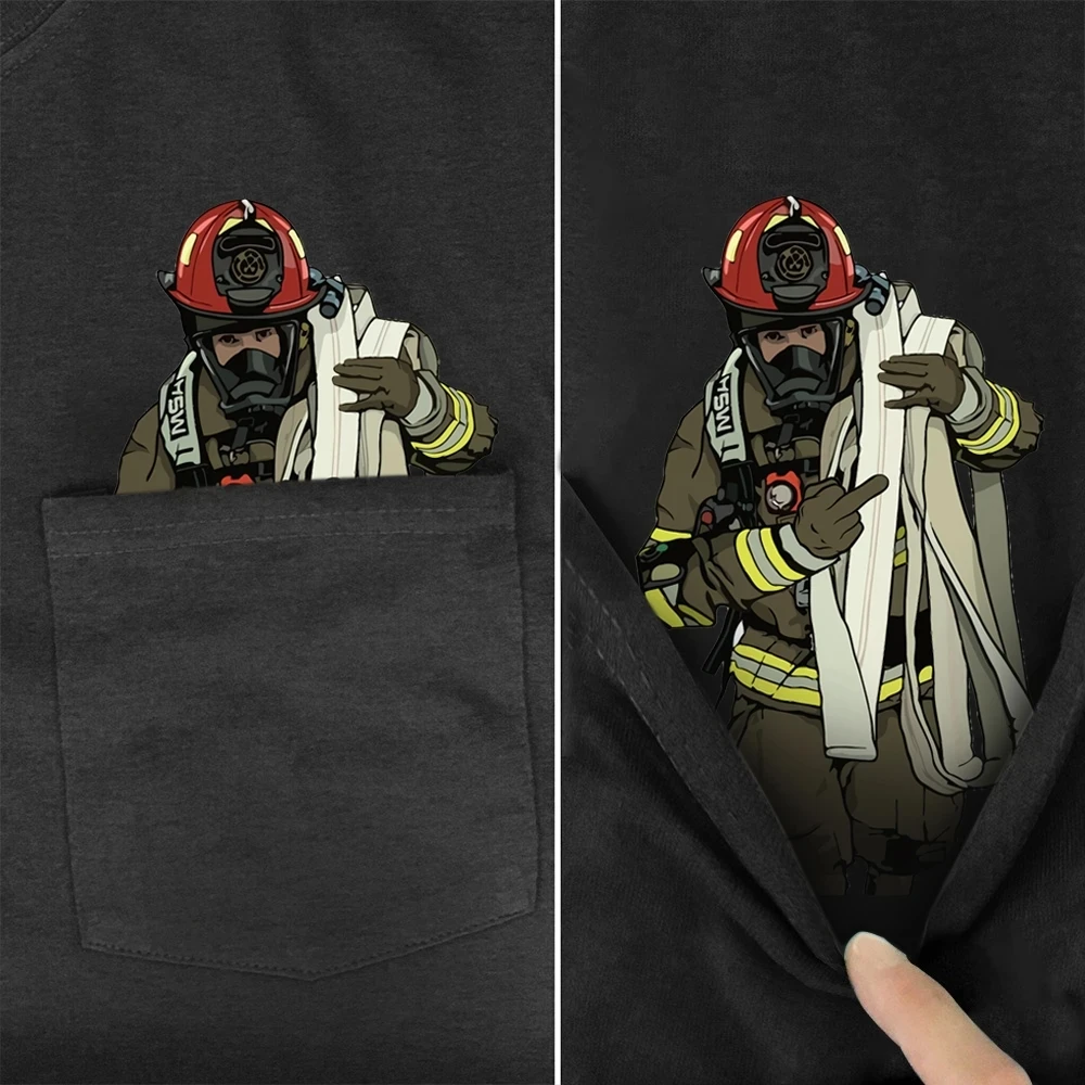 Men's T Shirt Fashion Brand summer pocket firefighter printed t-shirt men's for women shirts Hip hop tops funny cotton tees