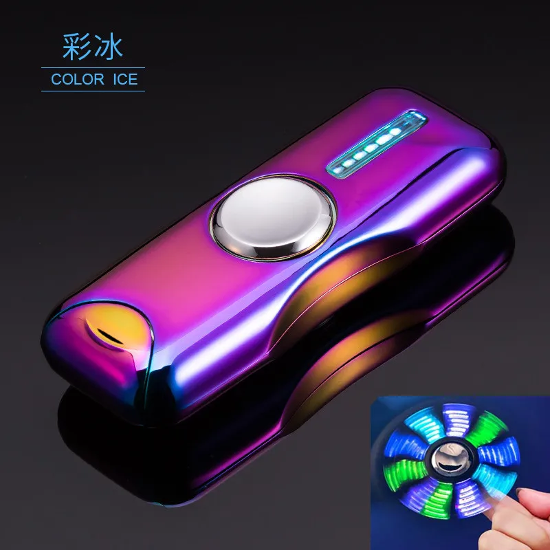 LED Hand Spinner Electronic Cigarette Lighters Flameless USB Electric Charging Plasma Lighter Fidget Spinner Finger Windproof