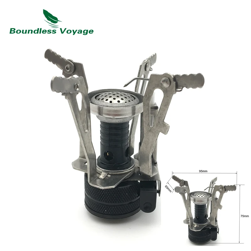 Bezgraniczna Voyage 3000W kieszonkowa kuchenka gazowa Camping Mini kuchenka kuchenka ze stopu aluminium z zapłonem piknik na świeżym powietrzu Ultralight Cookwar — zdjęcie 2