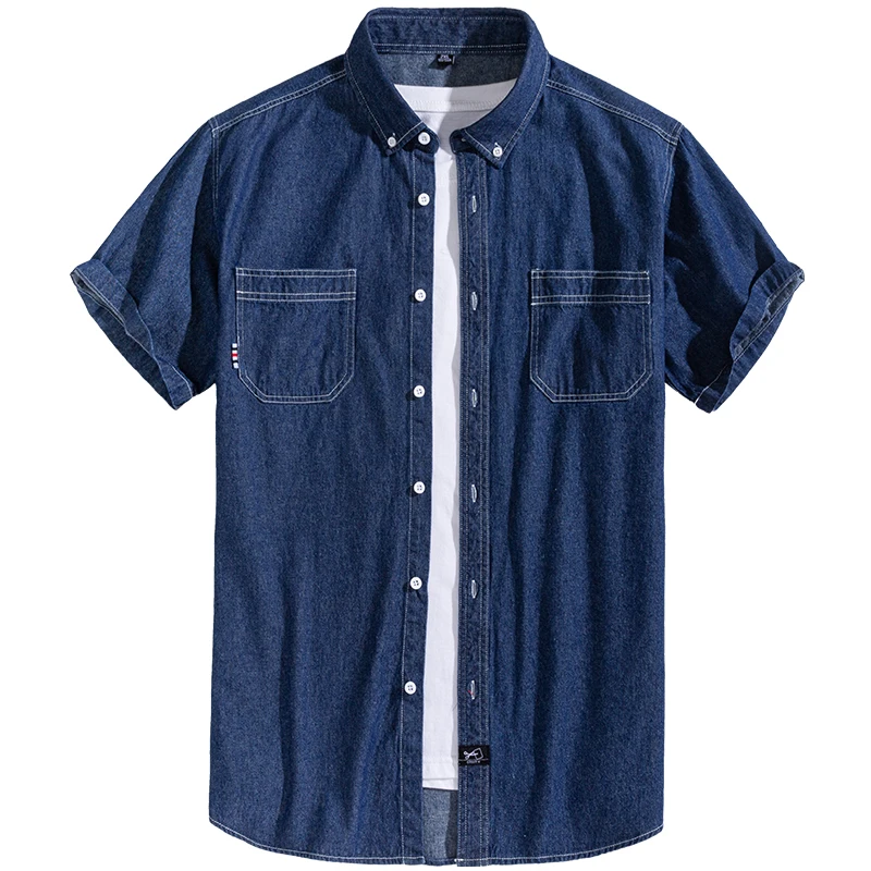 Men\'s Denim Shirts Short Sleeve Cotton Slim cotton Jeans Denim Shirts Men Summer High Quality Pockets Shirt Men Clothing