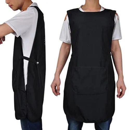 Black Sleeveless Apron With Big Capacity Pocket Front-Back Double-Sided Salon Hairdressing Cutting Apron for Barber Hairstylist