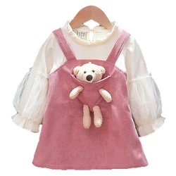 Girls Autumn Dresses Kids Clothes Winter 2021 New Corduroy Princess dress Fake 2 pieces for Children Clothing Baby Girl Dress