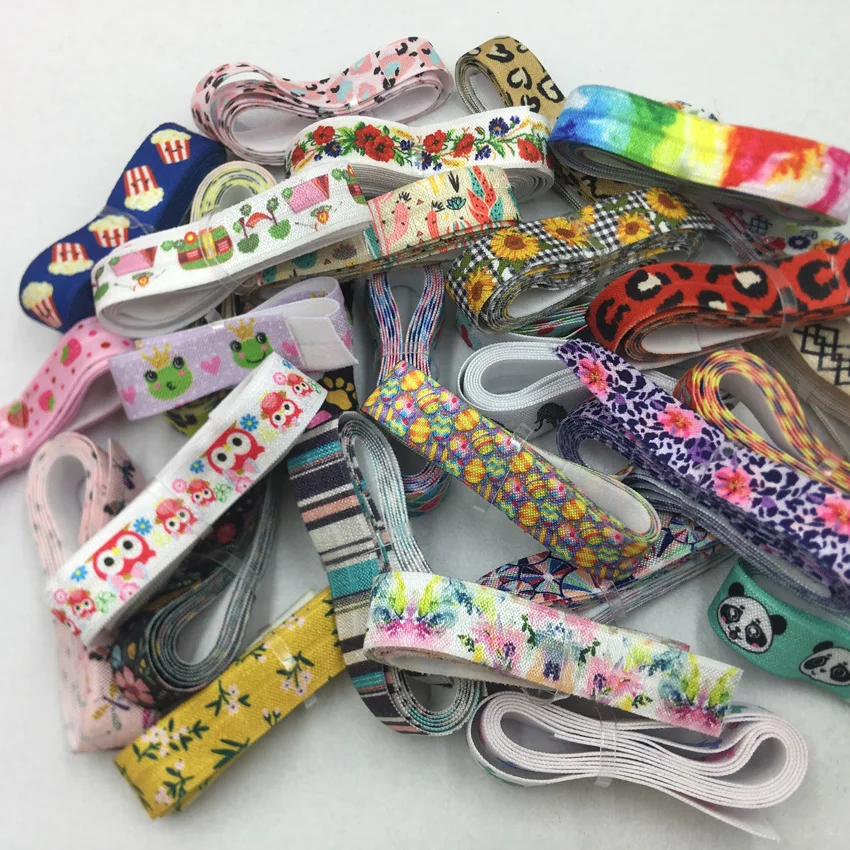1Y/1.2Y/2Y Randomly Mixed 4-5 Colors 5/8\'\' FOE Fold Over Elastic Stretch Ribbon Elastic Tape Spandex Rubber Band DIY Crafts