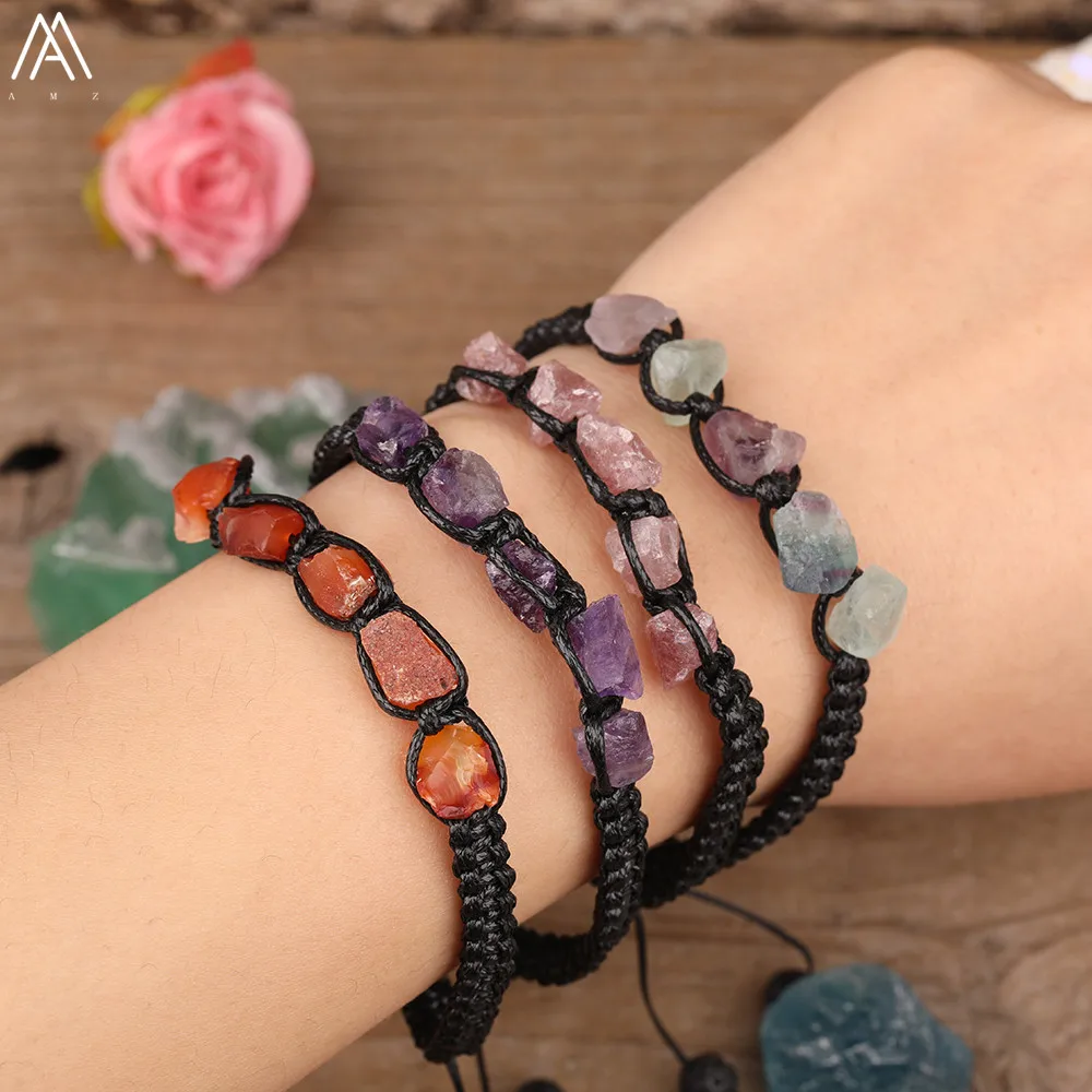 Natural Black Tourmaline Chip Beads Knotted Braided Bracelets Women Adjustable Amethyst Bracelet Dropship