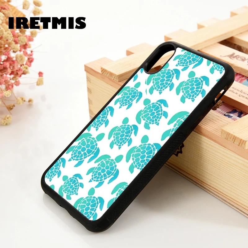 Iretmis 5 5S SE 6 6S TPU Silicone Rubber Phone Case Cover for iPhone 7 8 Plus X Xs 11 12 MINI Pro Max XR Turtle Blue Green