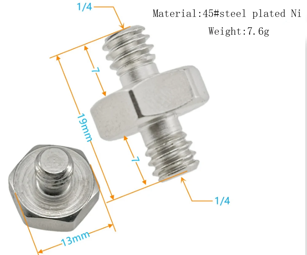 2 قطعة مسدس 1/4 "ذكر إلى 1/4" ذكر و 3/8 "ذكر إلى 3/8" ذكر محول ذكر مزدوج للكاميرا/حامل ثلاثي القوائم