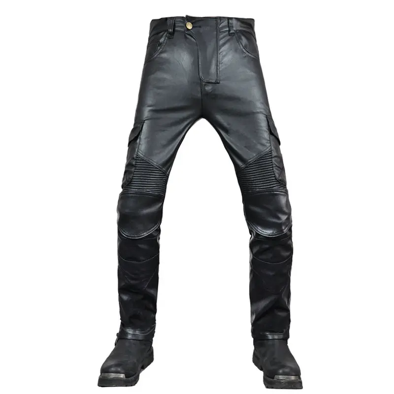 

Motorcycle Riding Jeans Motocross Racing PU Leather Biker Pants Locomotive Waterproof Windproof Men Women With 4 Pcs CE Protect