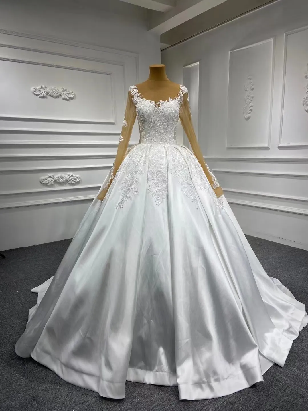 Rsm coleção 2021 turco frisado cristal cetim vestidos de casamento dubai árabe manga longa vestidos noiva vestido oriente médio w