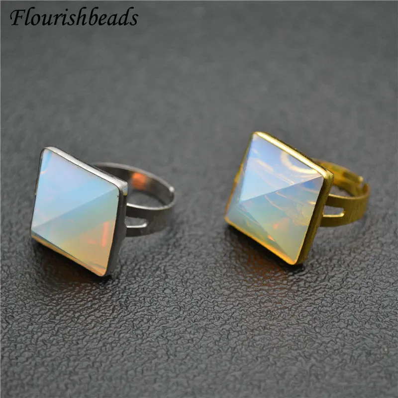 

Pyramid Shape Natural Gemstone Rings Fashion Man Woman Party Jewelry Size Adjustable Gift Amthyst / Opal / Crystal / Rose Quartz