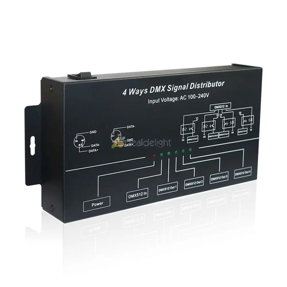 

DMX512 Amplifier Splitter DMX Signal Repeater 1CH DMX121 4CH 4 Output Ports DMX124 DMX signal distributor; AC100V-240V Input