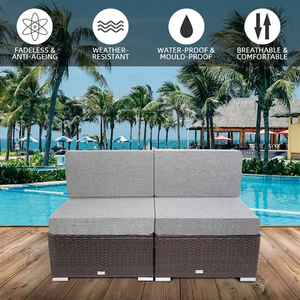 2 Pieces Patio PE Wicker Rattan Armless Sofa Brown