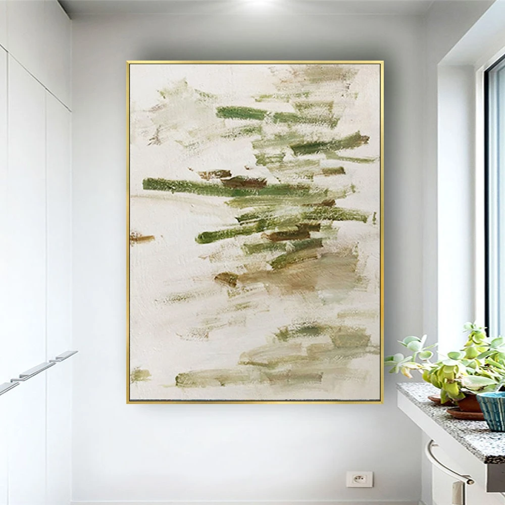 100% Hand-Painted Green Oil Painting Abstract Canvas Poster Modern Wall Art Picture For Home Decor Pendant Bedroom Trim Image