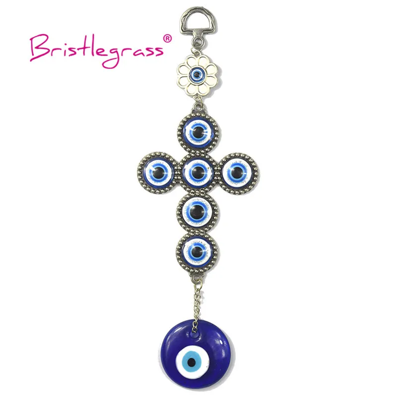 BRISTLEGRASS Turkish Blue Evil Eye Rhinestone Cross Amulets Lucky Charms Wall Hanging Pendants Pendulum Blessing Protection Gift