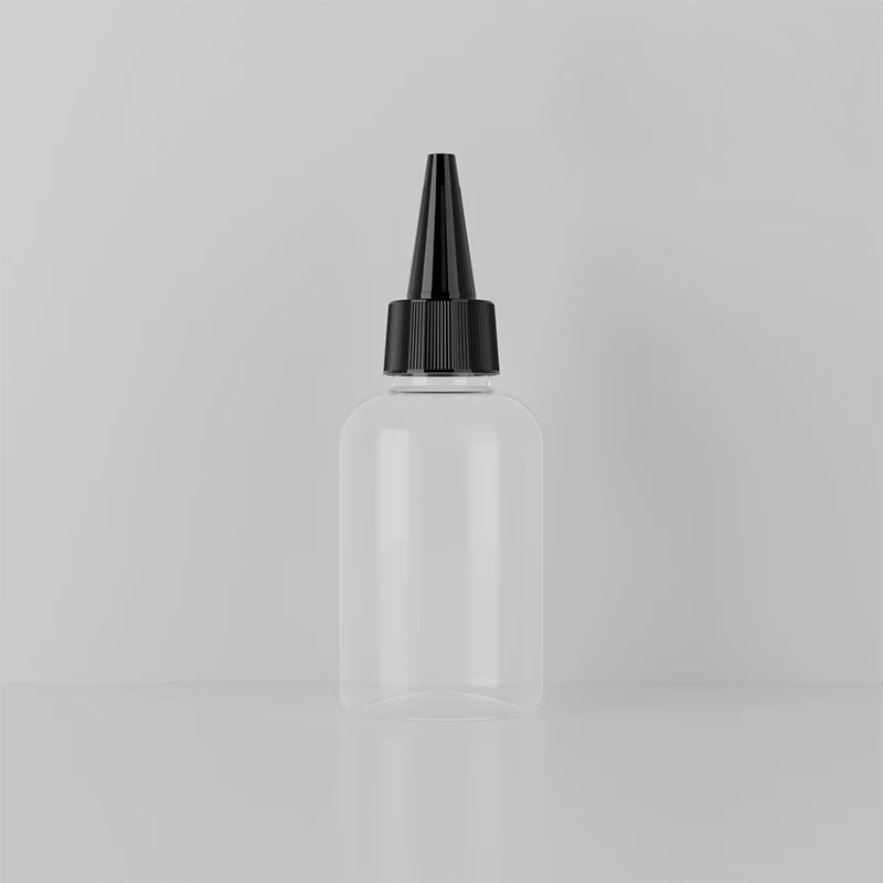 50ML X 100 Empty Plastic Bottle, Clear PET Bottle With Transparent/White/Black Twist Top Caps Pointed Mouth Top Lid