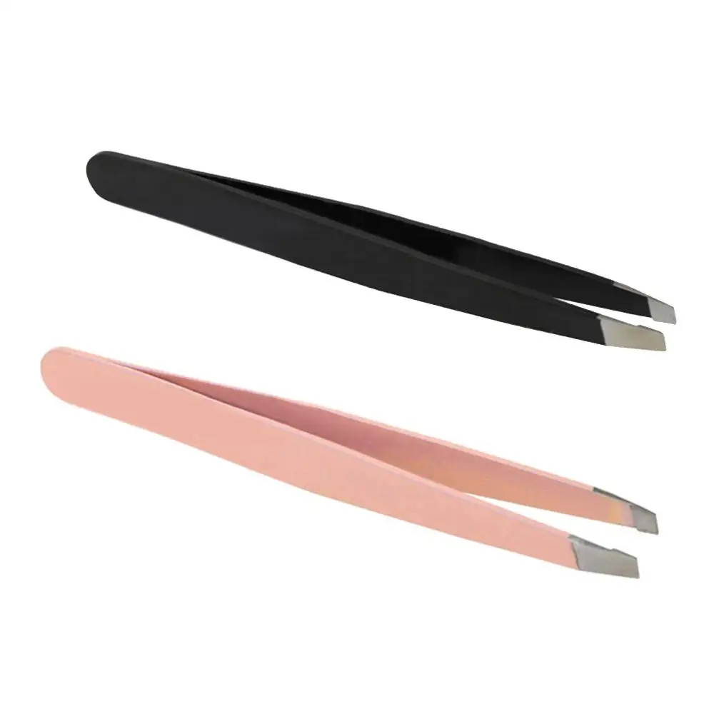 1Pc Eyebrow Tweezer Stainless Steel 9.5cm Flat Tip Rose Black Tweezers For Hair Removal Face Professional Eyes Cosmetic Tool