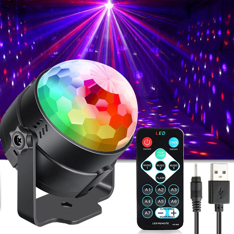 

USB DC 5V colorful LED crystal magic rotating stage lights sound sctivated ktv dj disco light holiday party Christmas Party Lamp