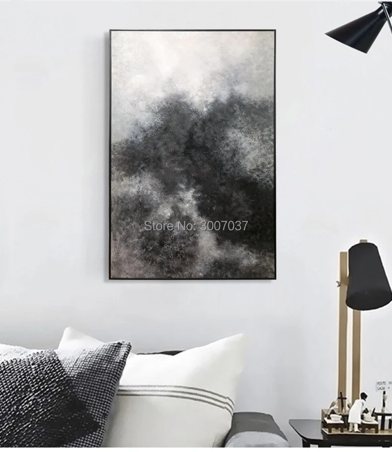 Modern Handmade Abstract Style Black Oil Painting on Canvas For Home Decorative Hand Painted Grey Color Canvas Painting Wall Art