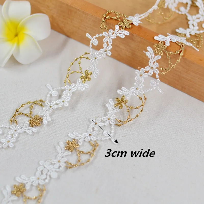 Nice White Gold Thread Water Soluble Embroidery Lace Ladies Children's Headdress Gift Box Bow Knot Making Clothes Decoration