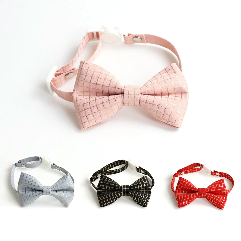 

Plaid Cats Bow Tie Cute Bowknot Puppy Collars Adjustable Kitten Necklace Quick Release Necktie