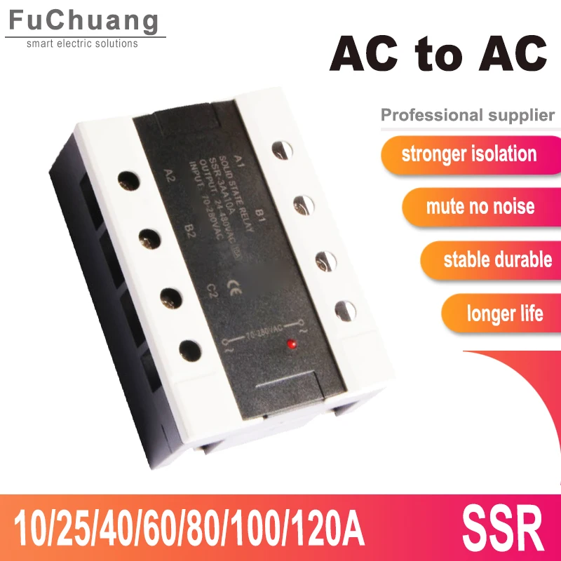 Flip Cover 3 phase SSR AC/AC Convenient Wiring 10A 25A 40A 50A 60A 75A 80A 90A 100A 120A solid state relay switch control module