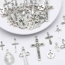 10/20/40pcs Tibetan Style Antique Silver Cross Charm Coin Pendants Connector for DIY Necklace Bracelet Earring Jewelry Making