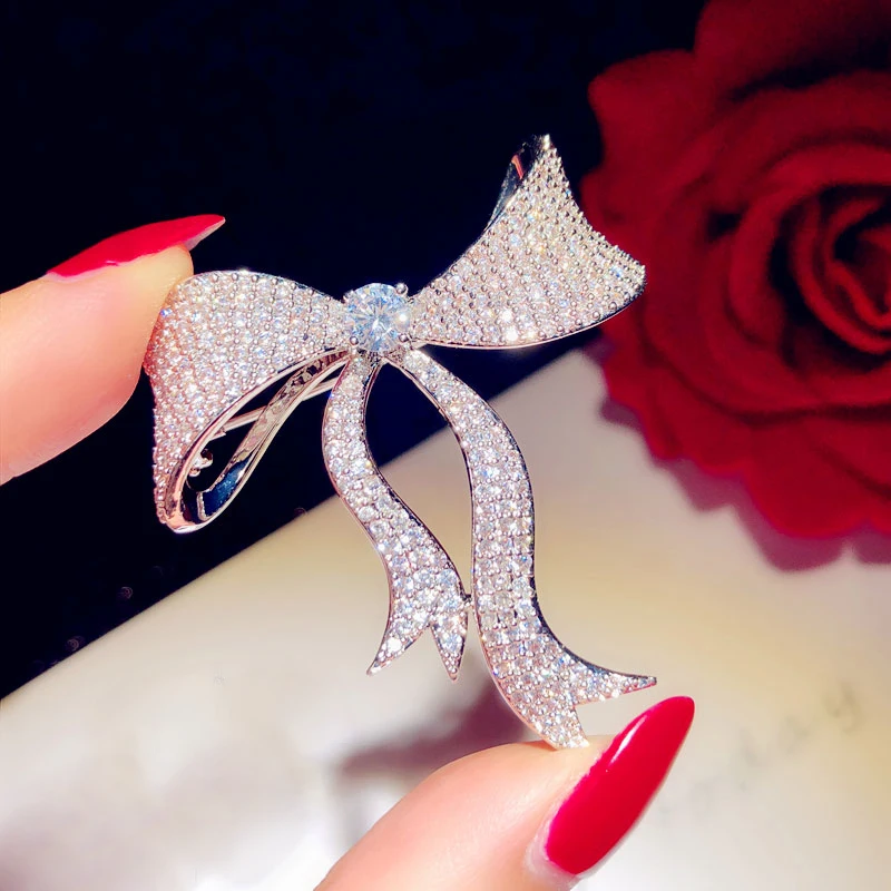 Brooches For Women Luxury Cubic Zirconia Bowknot Corsage Sweater Suit Pin Accessories Fine Jewelry Brooch Valentine\'s Day Gift