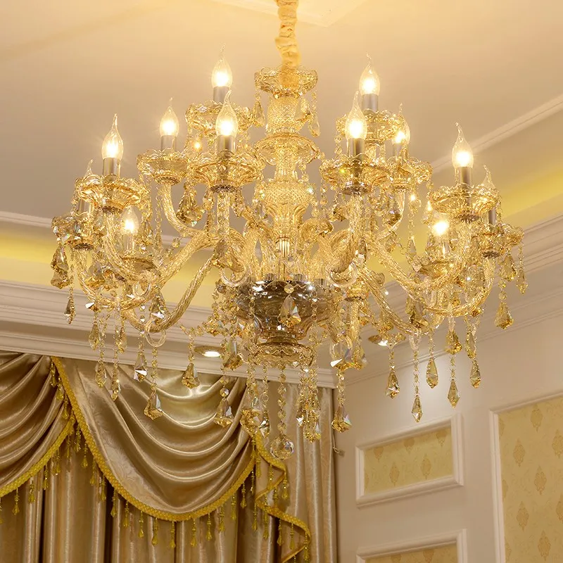 European Luxury Crystal Chandelier Atmospheric Living Room Lamps Modern Dining Room Led Crystal Lamp Candle Chandelier 110-265V