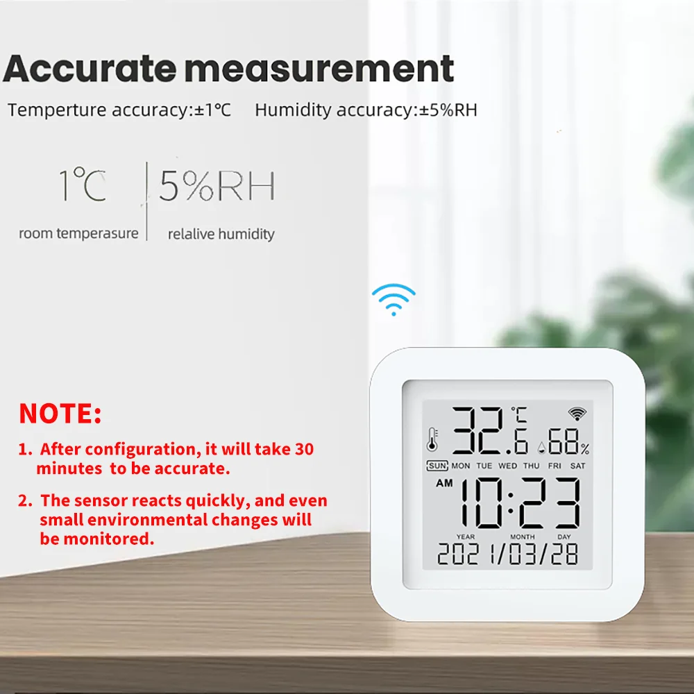 Tuya WIFI Temperature Humidity Meter Sensor Indoor Hygrometer Thermometer with LCD Date Display,Smart Home by Alexa Google Home