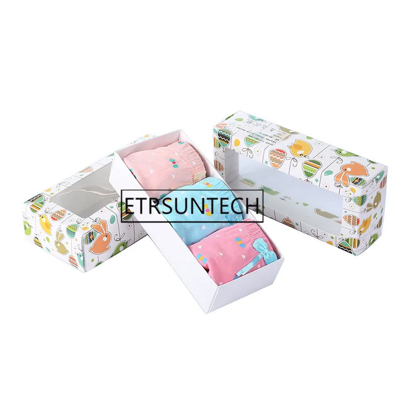 200pcs Cartoon Bird Gift Box with Clear PVC Window Cover Folding Boxes Children Underpants Pantyhose Socks Packing Box