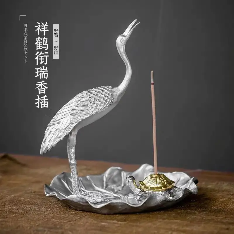 Tin Crane Incense Holder Incense Holder Zen Art Joss-Stick Long Incense Censer Turtle Decoration Tea Ceremony Incense Burner