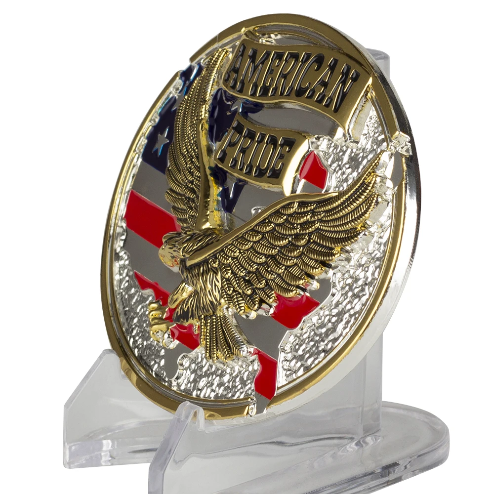 Fibbia per cintura American Pride Eagle Color oro e argento per uomo