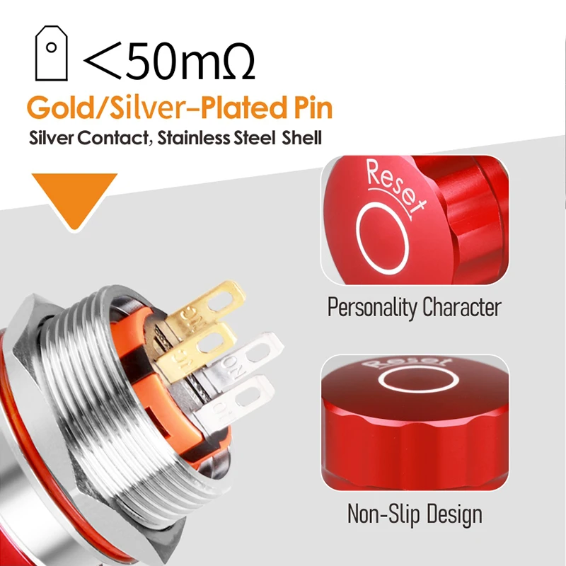 LANBOO 19mm Metal Mushroom emergency stop push button switch head waterproof IP65  Without LED
