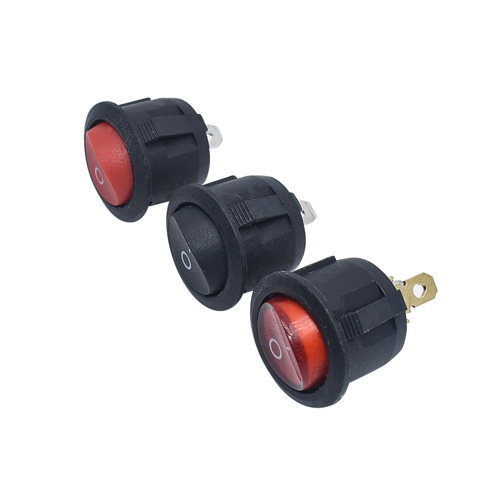 10Pcs KCD1-105 Diameter Kleine Ronde Boot Tuimel Black Mini Ronde Zwart Wit Rood 2 Pin On-Off rocker Switch Met Led