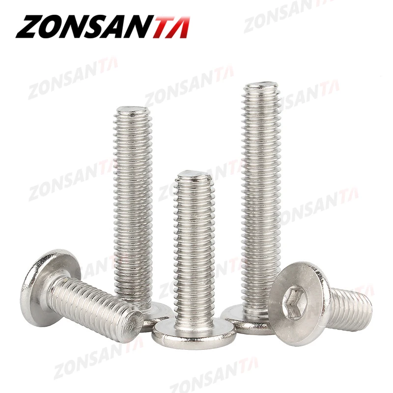 ZONSANTA CM M2 M2.5 M3 M4 M5 M6 M8 A2 304 Stainless Steel Hex Hexagon Socket Ultra Thin Super Flat Wafer Head Screw Car Bolt