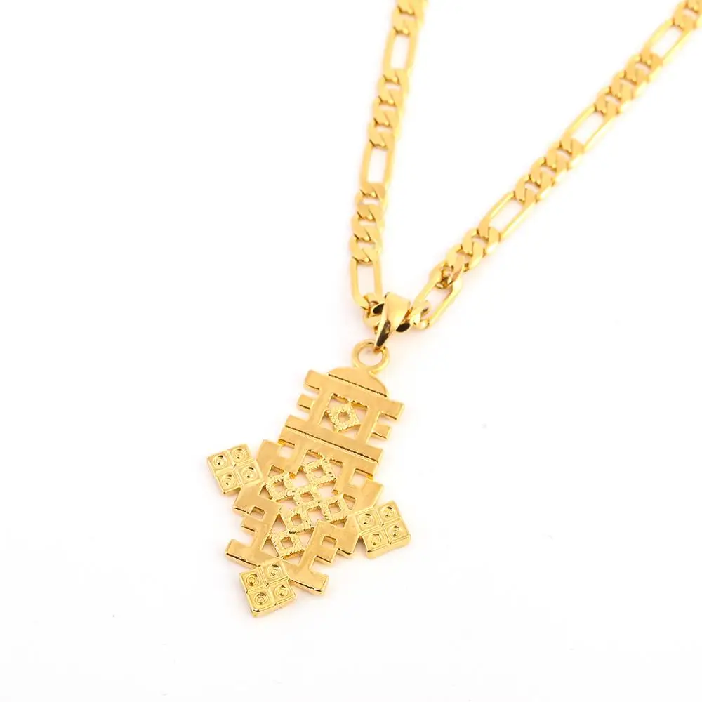 Ethiopian Gold Color Cross Pendant Necklace Coptic Cross  African Wedding Jewelry