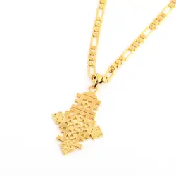 Ethiopian Gold Color Cross Pendant Necklace Coptic Cross African Wedding Jewelry