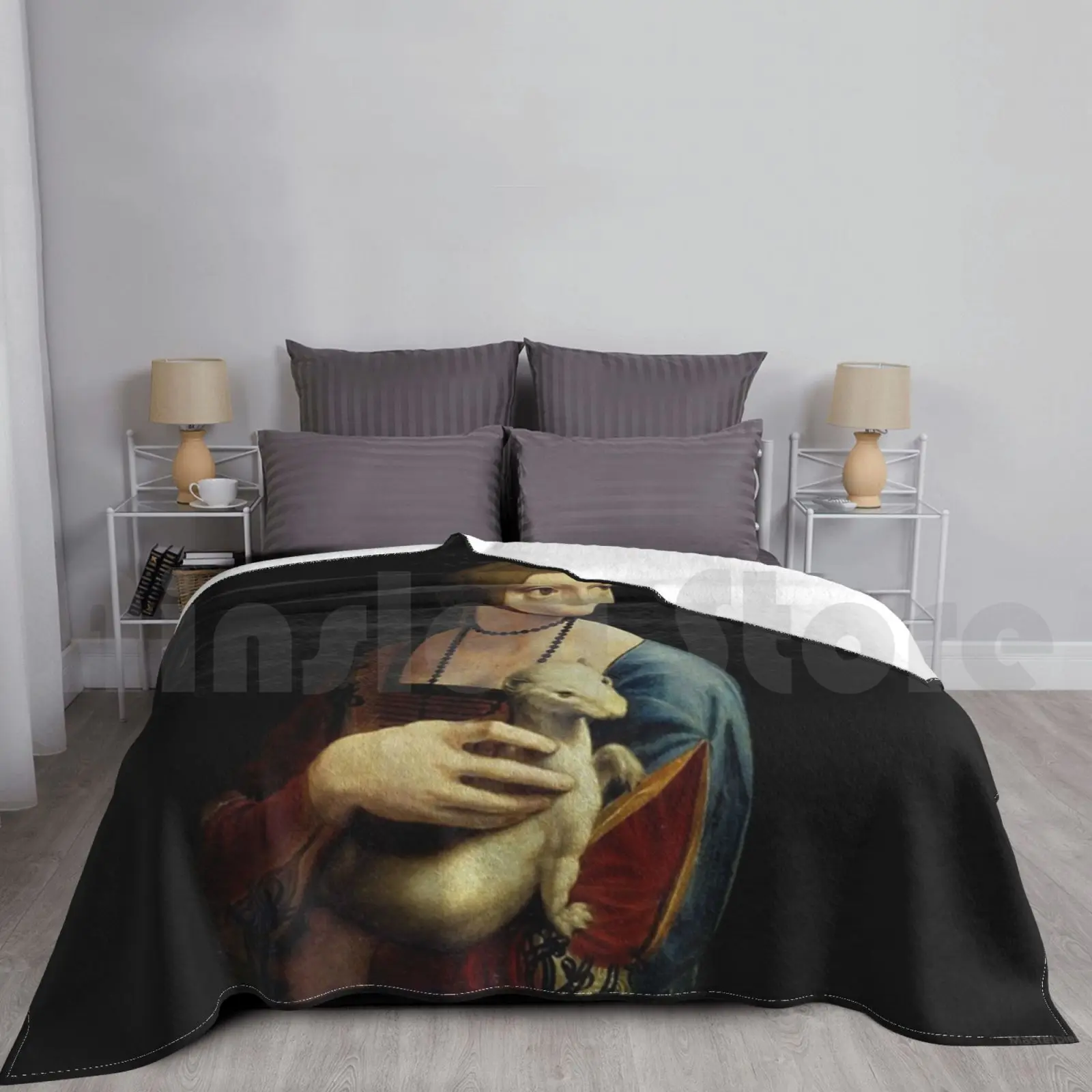 Lady With An Ermine-Leonardo Da Vinci Blanket Fashion Custom Lady With An Ermine Dama Con Lermellino Lady