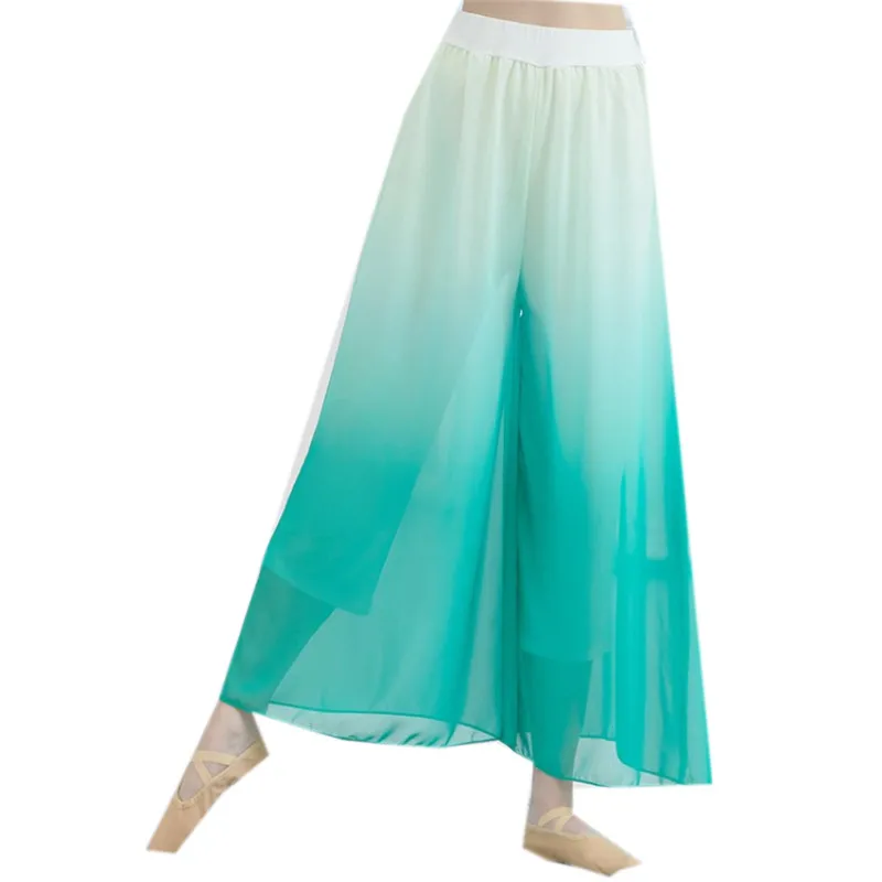 Pantalón de baile moderno para mujer, pantalones de baile de pierna ancha, ropa de práctica de 2 colores, pantalones sueltos de bailarina, gasa de doble capa