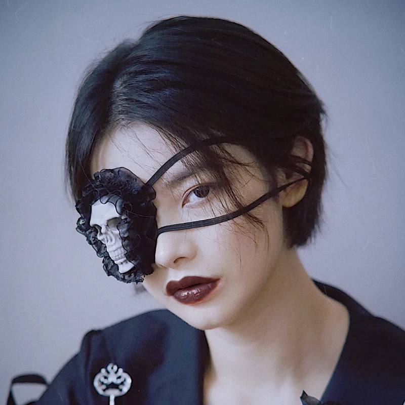 Cosplay Mắt Miếng Dán Đầu Lâu Đen Ren Đậm Gothic Đệm Mắt Một Mắt Handmade Lolita Bé Gái Thời Trang Đường Phố Phổ Biến