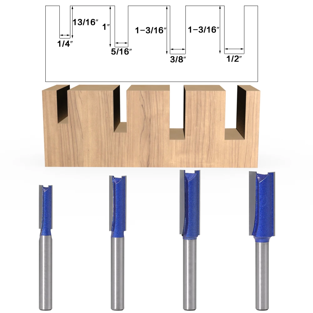 1PCS 1/4″ Shank 6mm shank Straight Woodworking Router Bit Set Carpenter Milling Cutter 1/4″,5/16″,3/8″,1/2″Cutting Diameter