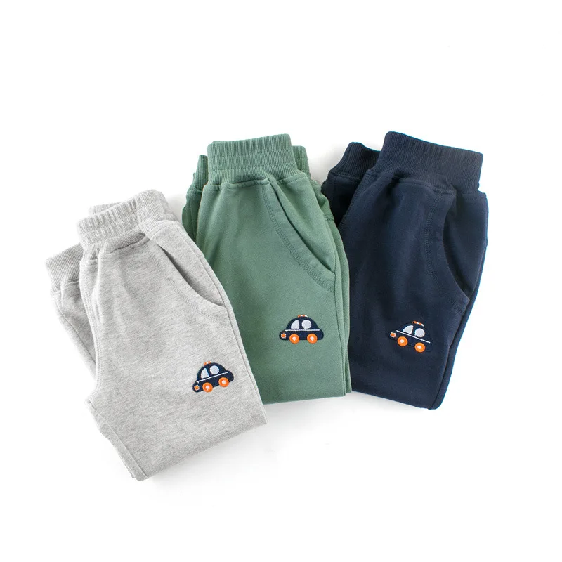 2024 1-9 Years Boy Trousers Children 100% Cotton Car Cartoon Long Sport Pants Baby Kids Spring Autumn Casual Sweatpants