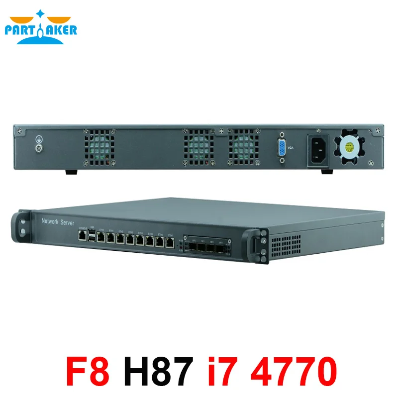 1U Tường Lửa Mạng Thiết Bị Phần Cứng Có 8 Cổng Gigabit Lan 4 SPF Intel Core I7 4770 Thiết Bị Mikrotik PfSense ROS