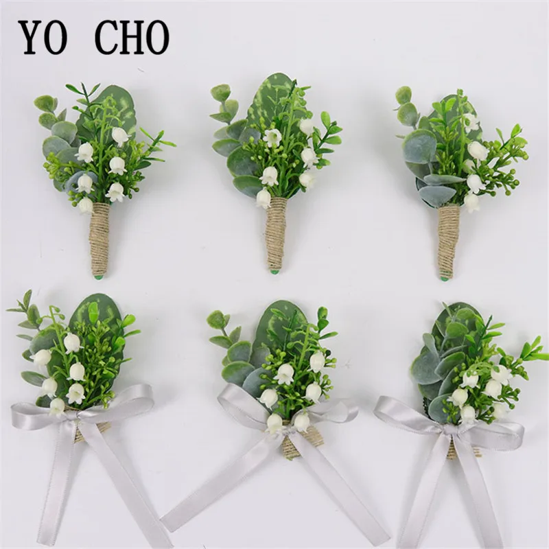 Plastic Plants Men Boutonniere Wedding Corsage Bracelet Bridesmaid Green Plants Groom Boutonniere Flowers Marriage Accessories